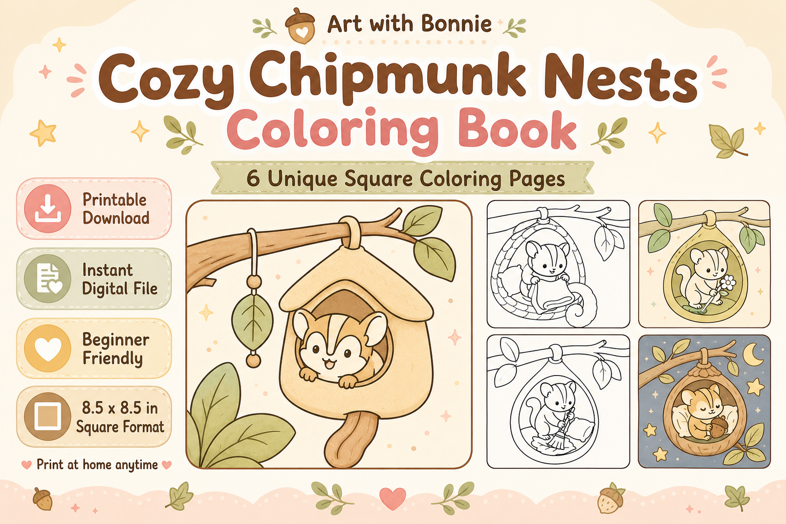 Cozy Chipmunk Tree Nest Coloring Pages
