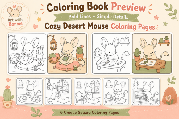 Cozy Desert Mouse Coloring Page Bundle