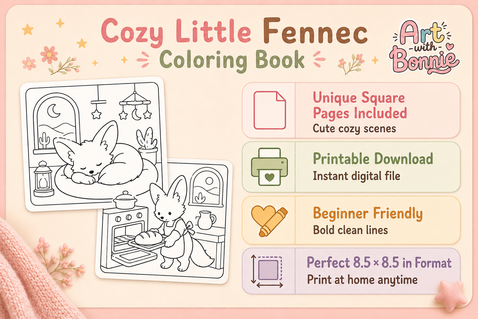 Cozy Fennec Fox Coloring Pages