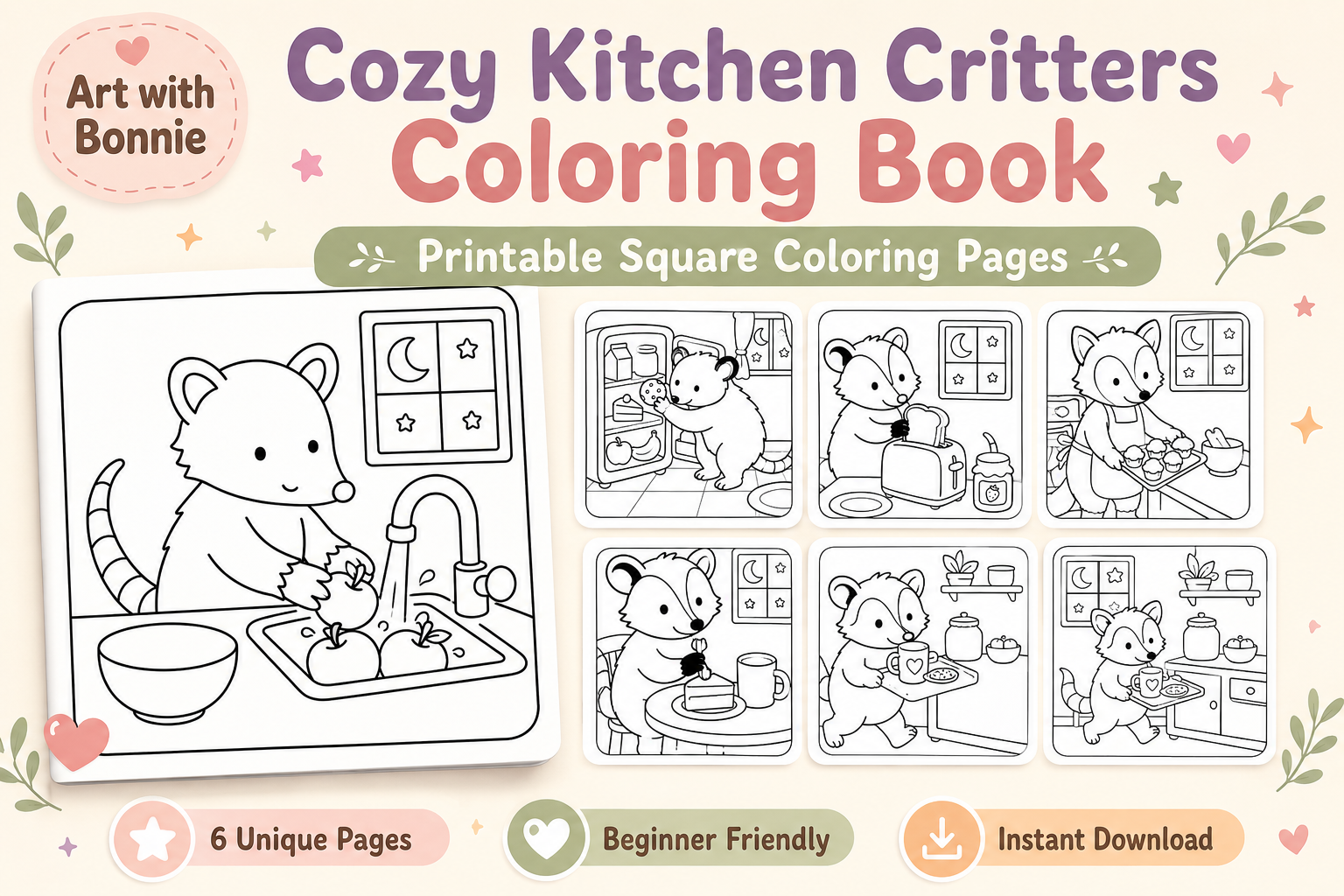 Cozy Manatee Bath Time Coloring Page Set
