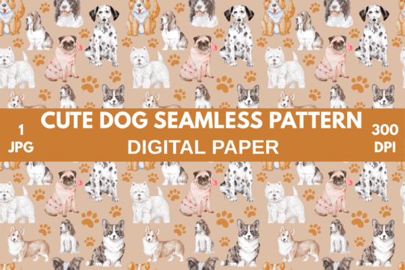 Cute Dog Seamless Pattern Digital Paper