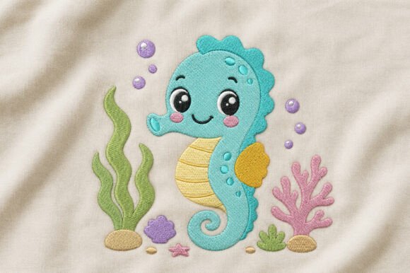 Cute Seahorse Embroidery Design