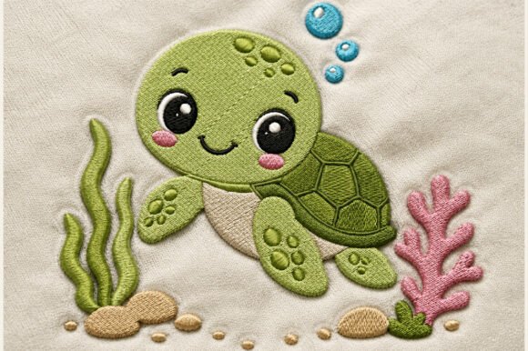 Cute Turtle Embroidery Design