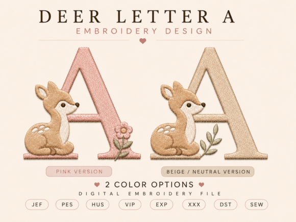 Floral Deer Letter a Embroidery Design