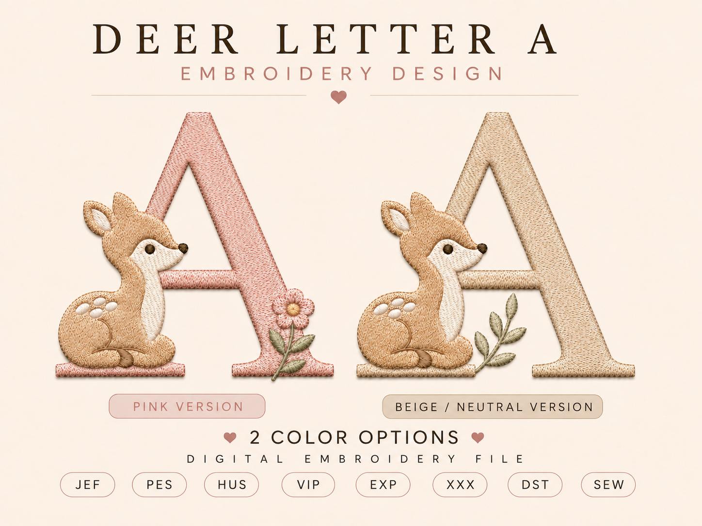 Floral Deer Letter a Embroidery Design