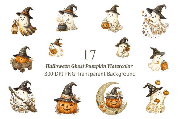 Halloween Ghost Pumpkin Watercolor PNG