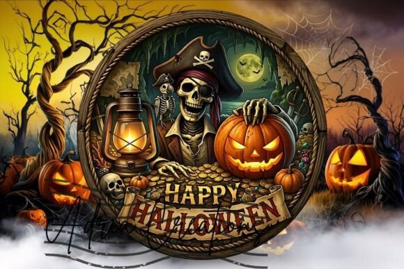 Halloween Round Door Sign, Skeleton Png