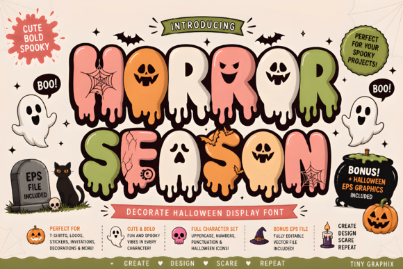 Horror Season Font: Cute Ghost Dripping Display Typeface + Bonus Graphics