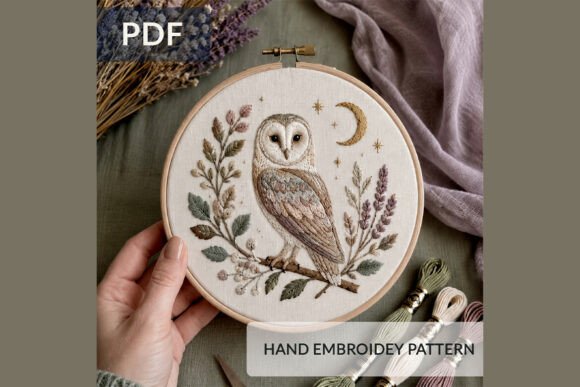Owl Hand Embroidery Pattern PDF Woodland
