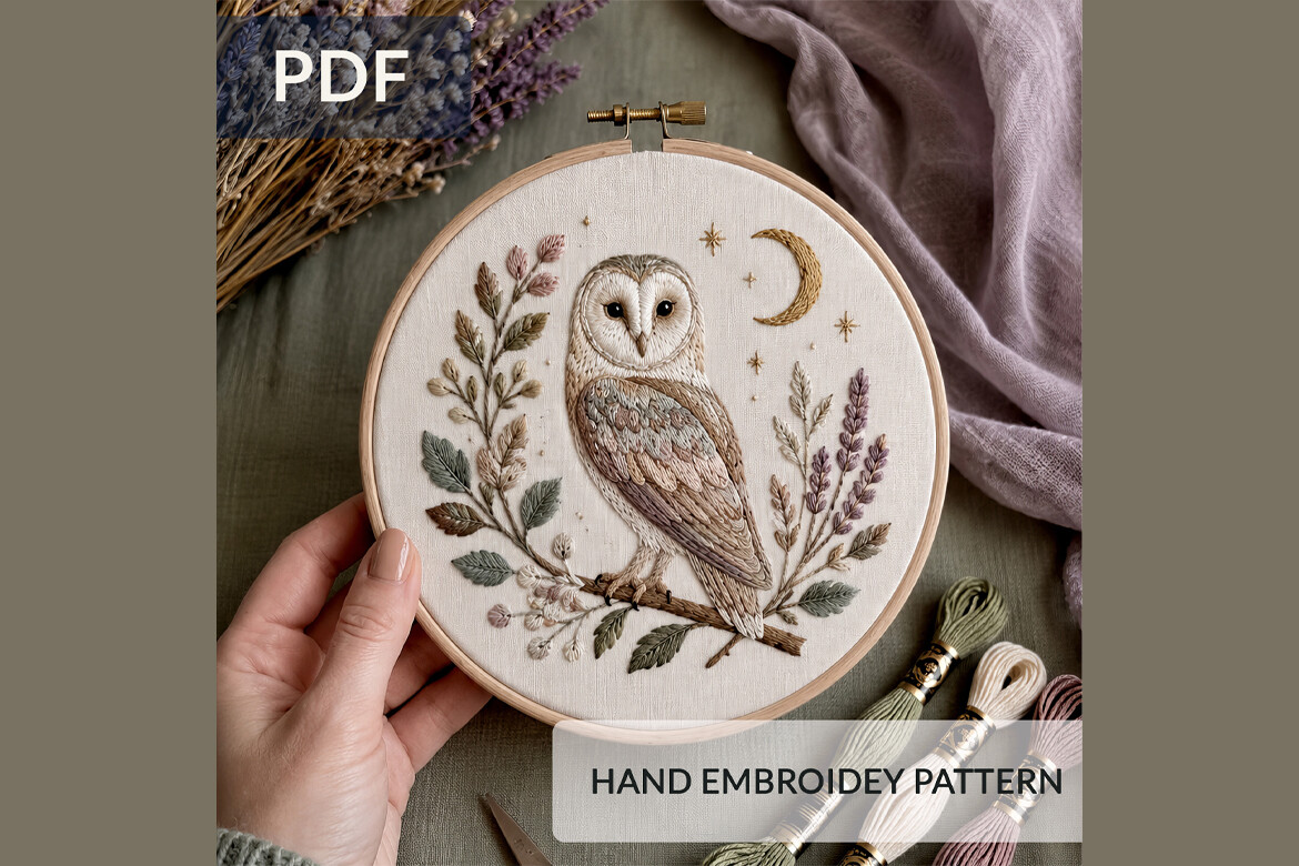 Owl Hand Embroidery Pattern PDF Woodland
