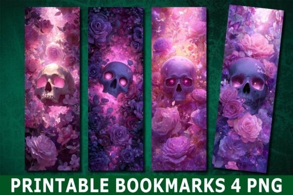 Spooky Glowing Pink Skull Rose Bookmark
