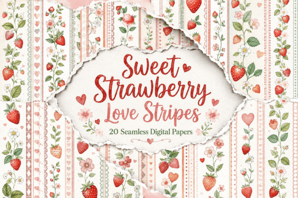 Sweet Strawberry Love Stripes – Digital