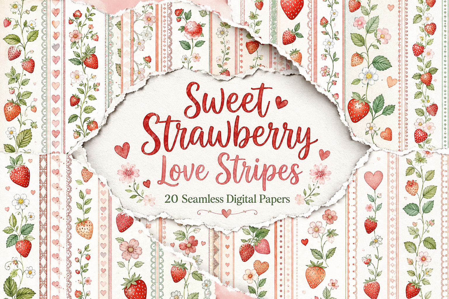 Sweet Strawberry Love Stripes – Digital