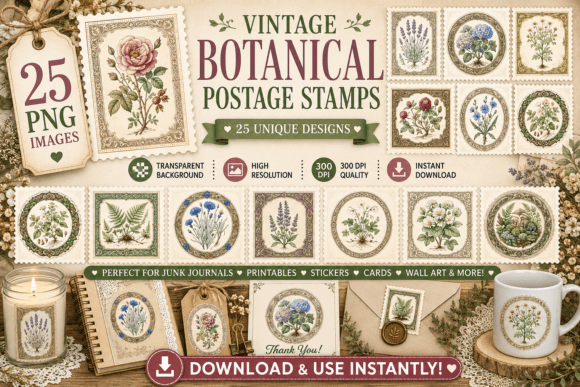 Vintage Botanical Postage Stamps