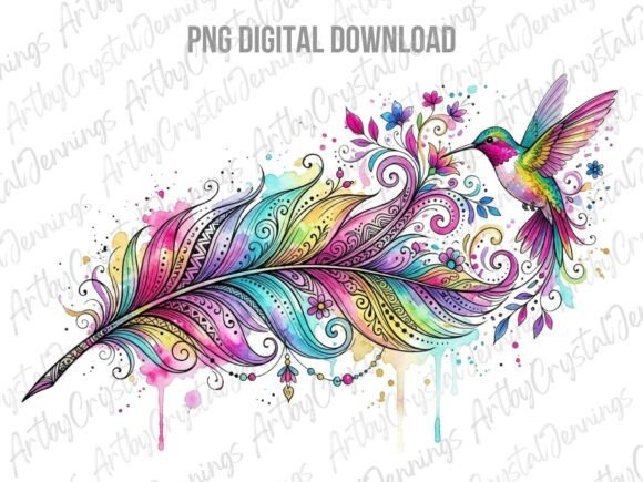 Watercolor Hummingbird Feather PNG