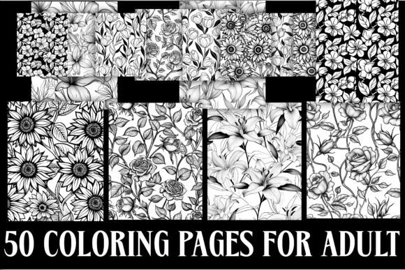 50 Beautiful Seamless Floral Coloring