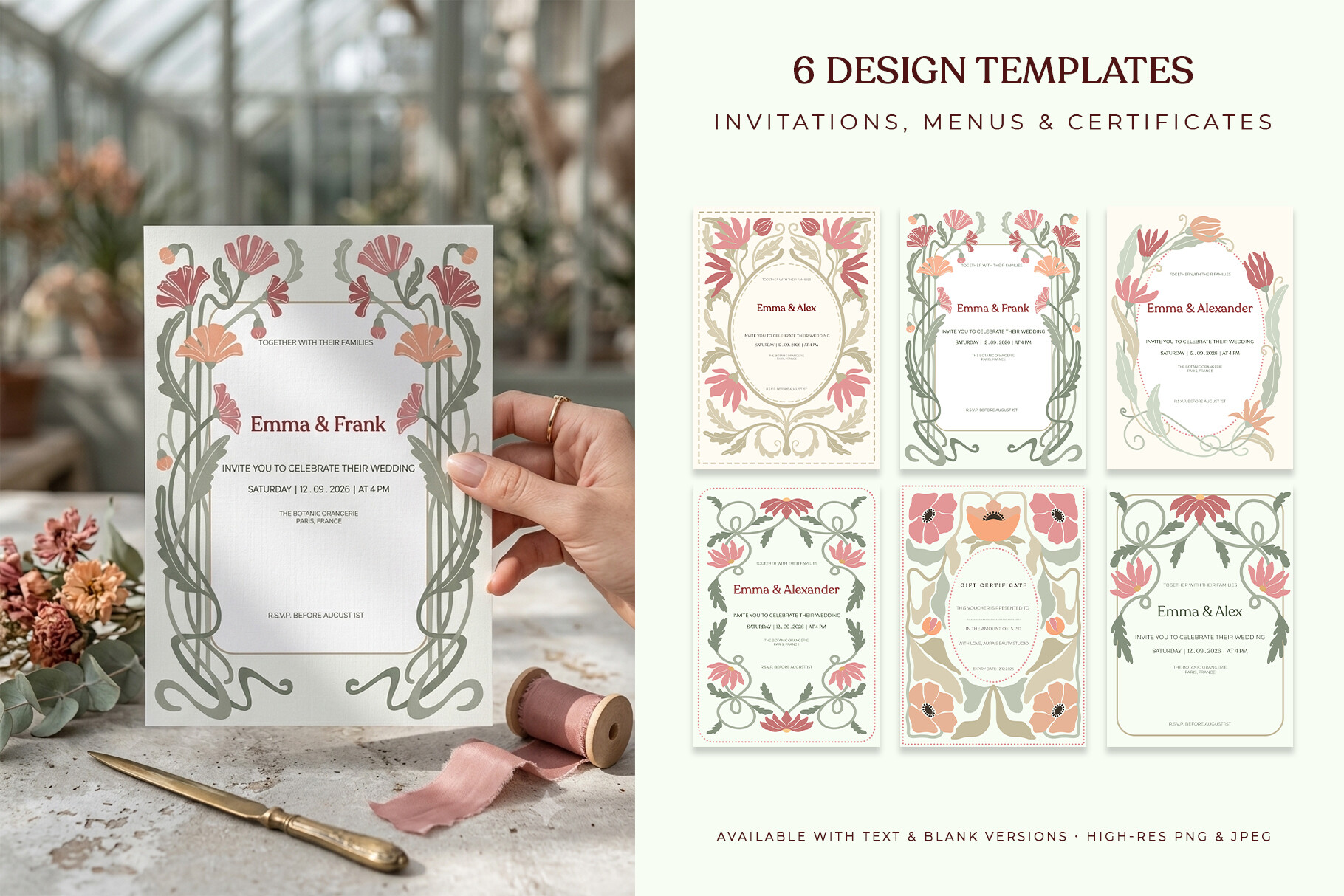 Art Nouveau Wedding Invitation Templates