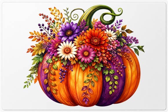 Autumn Floral Pumpkin PNG
