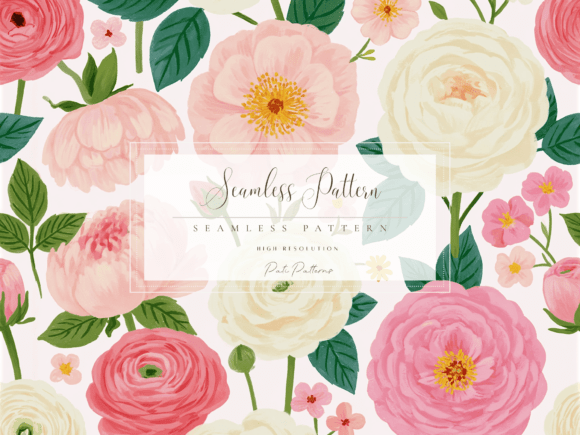 Blush Garden Roses Seamless Pattern PNG