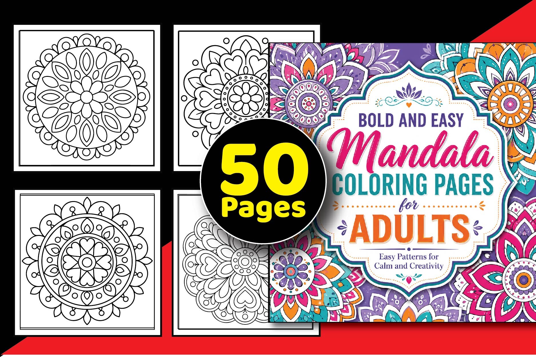 Bold Easy Mandala Pages for Adults