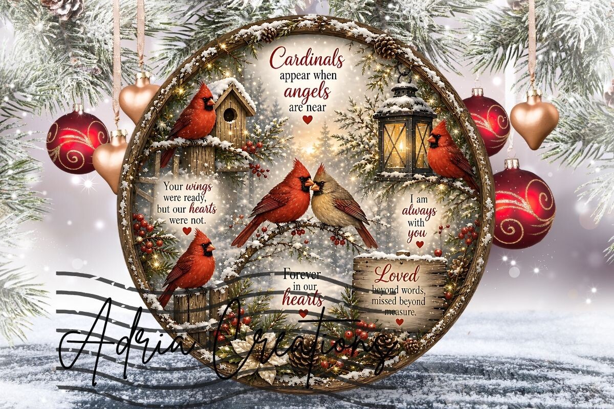 Christmas Cardinal Ornament, Door Sign