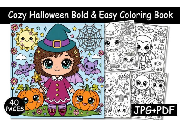 Cozy Halloween Bold Easy Coloring Book