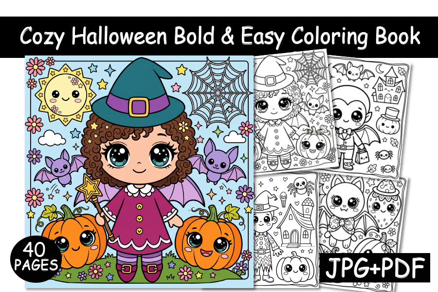 Cozy Halloween Bold Easy Coloring Book