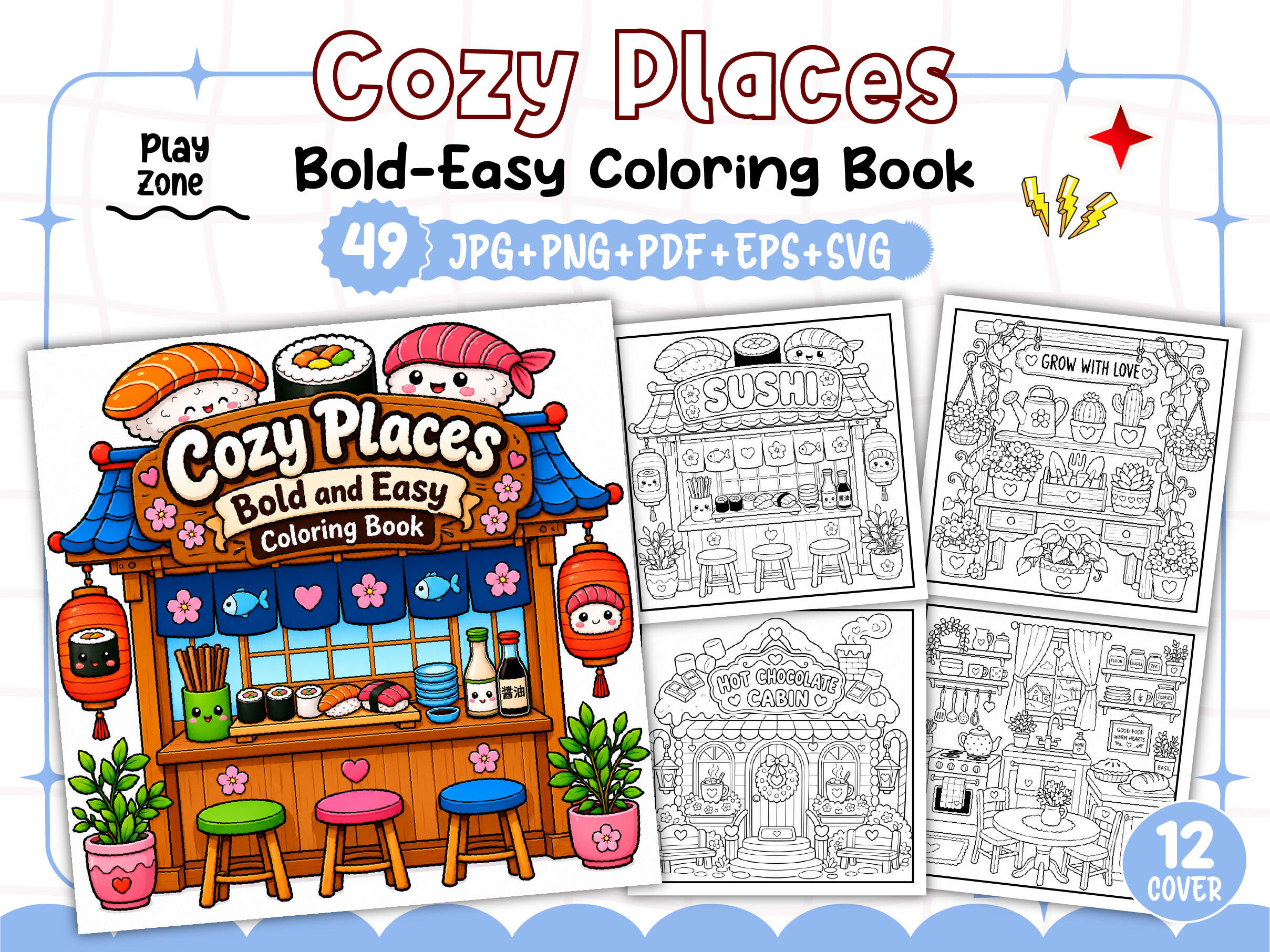Cozy Places Coloring Book Bold and Easy