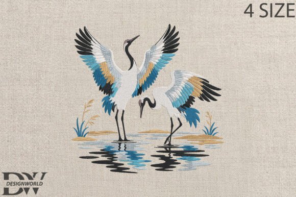 Cranes in Flight Embroidery Design