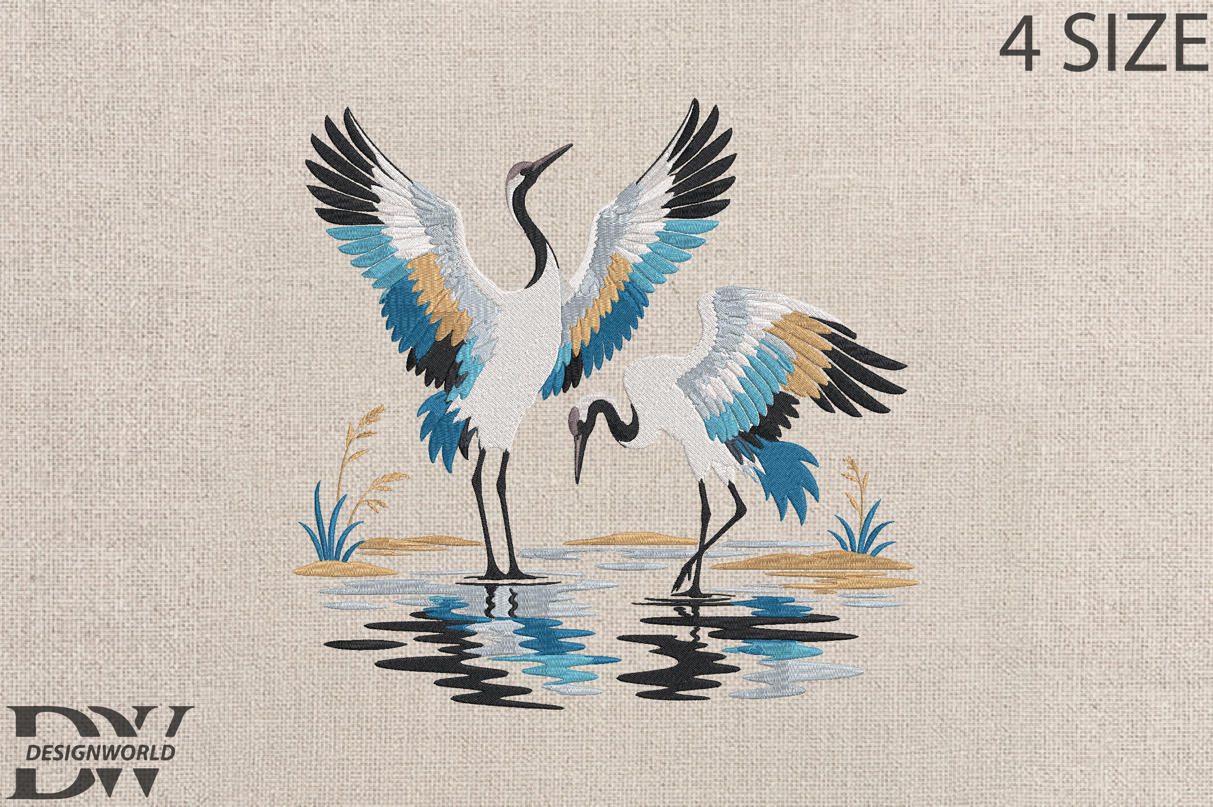 Cranes in Flight Embroidery Design