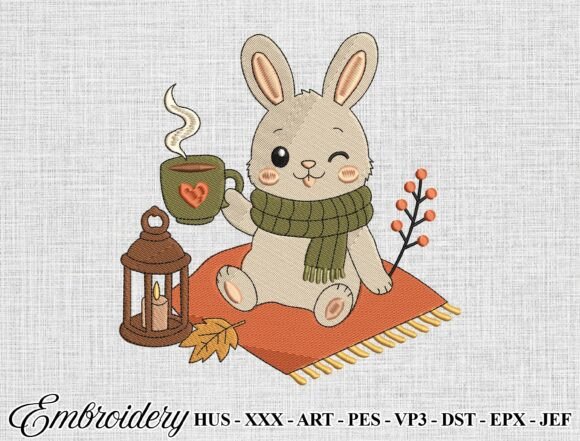 Cute Autumn Bunny Embroidery Design