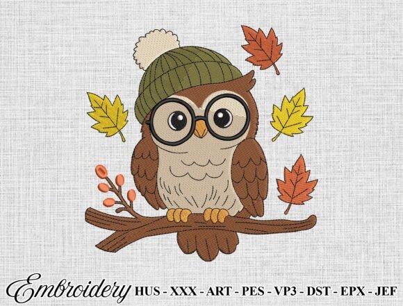 Cute Autumn Owl Embroidery Design