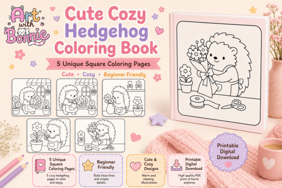 Cute Cozy Hedgehog Garden Coloring Pages