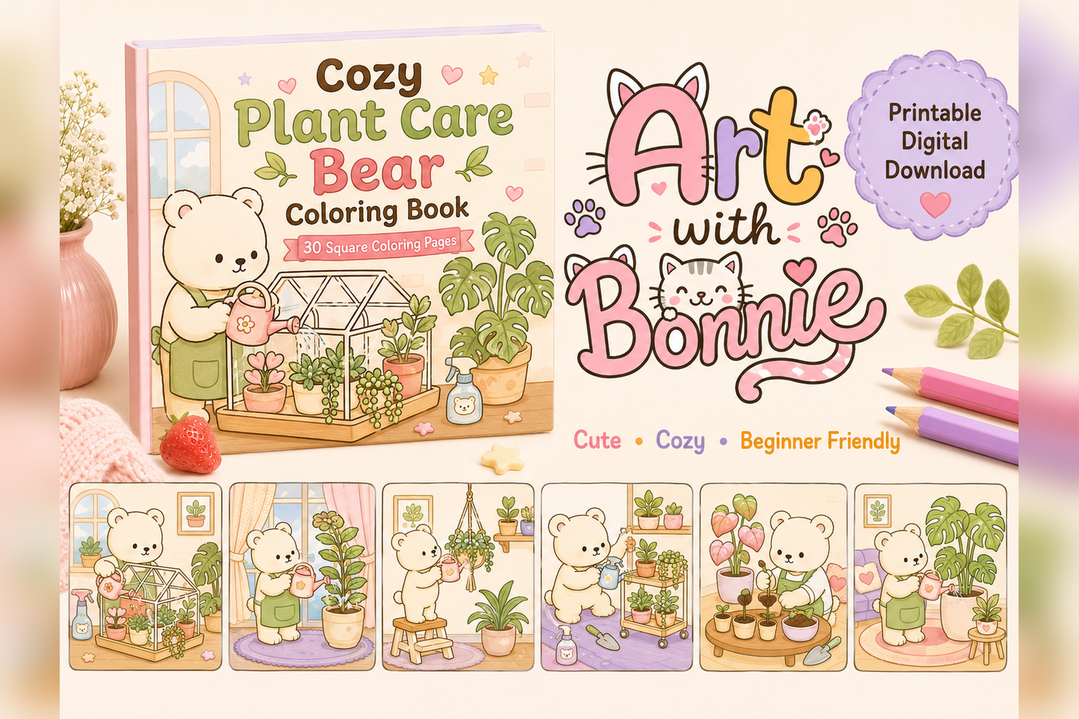 Cute Cozy Plant Care Bear Coloring Pages