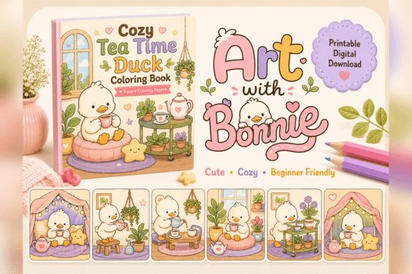 Cute Cozy Tea Time Duck Coloring Pages