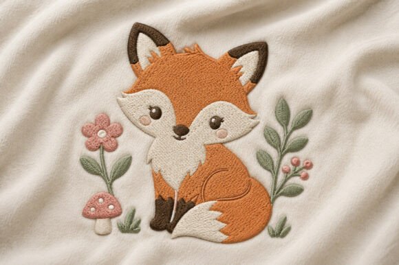 Cute Fox Embroidery Design