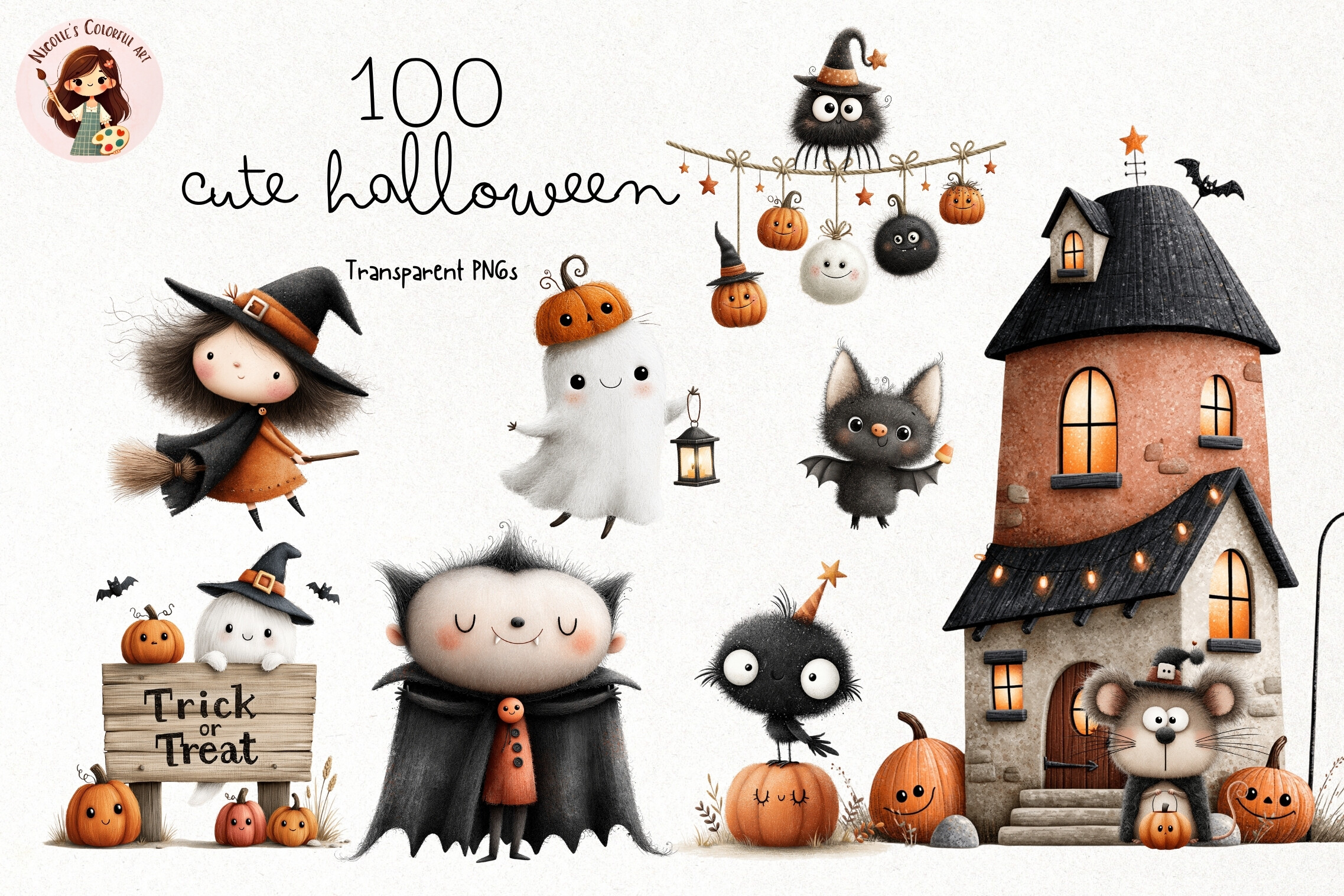 Cute Halloween Watercolor PNG Clipart