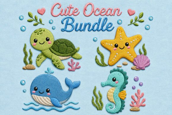 Cute Ocean Embroidery Bundle