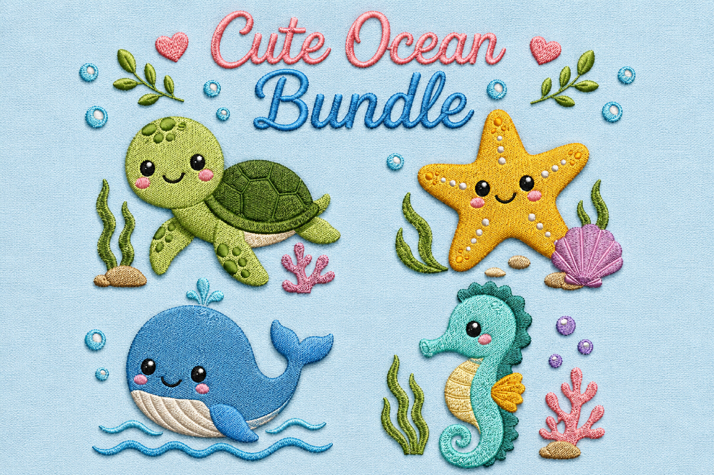 Cute Ocean Embroidery Bundle