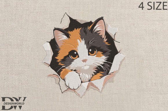 Cute Peeking Cat Embroidery Design
