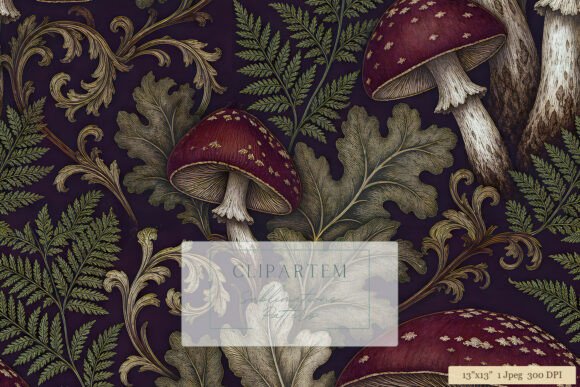 Dark Cottagecore Mushroom Pattern Print