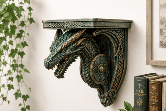 Dragon Wall Shelf STL - Fantasy Viking Display Bracket - Image 1