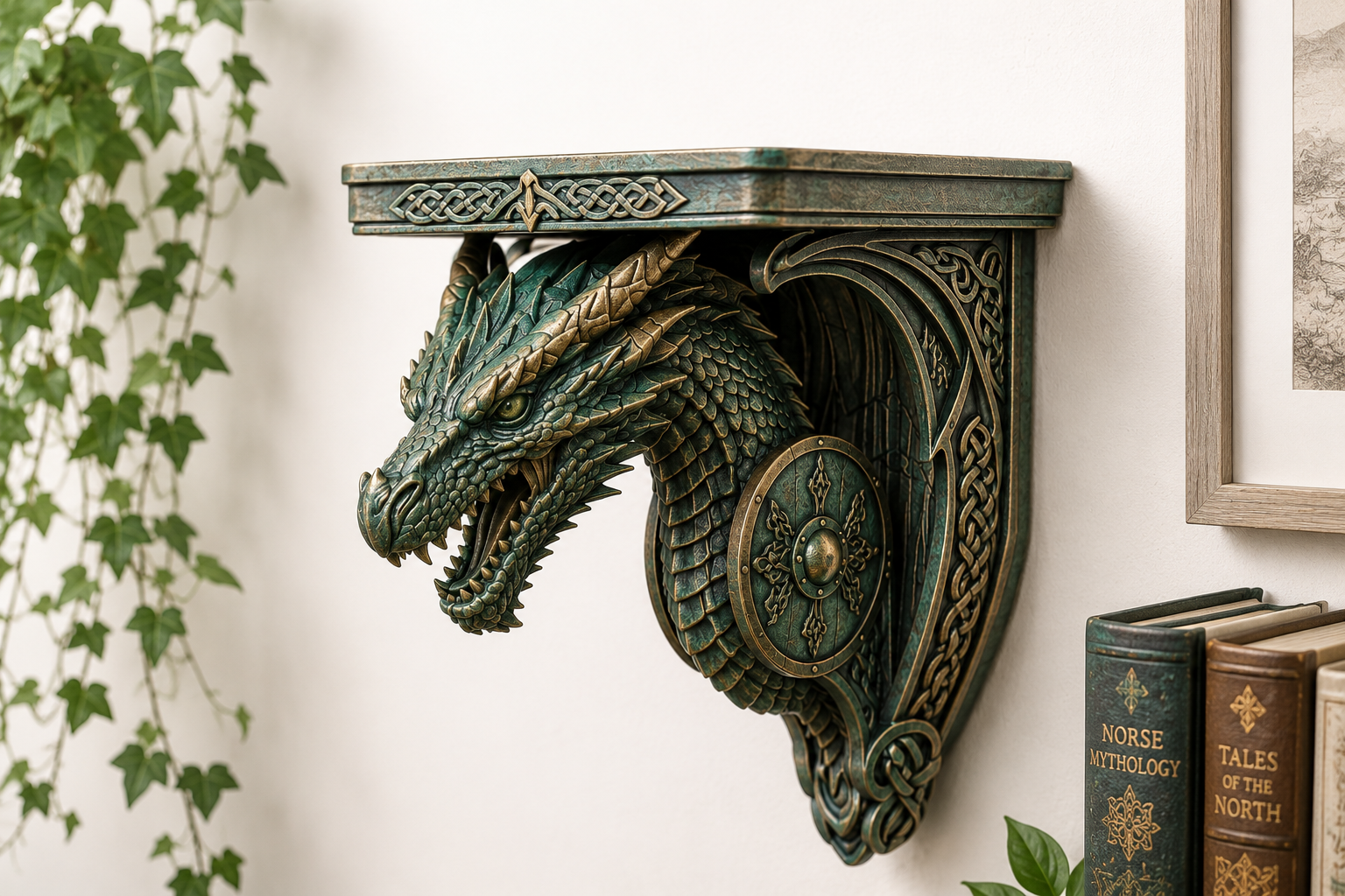 Dragon Wall Shelf STL - Fantasy Viking Display Bracket - Image 5