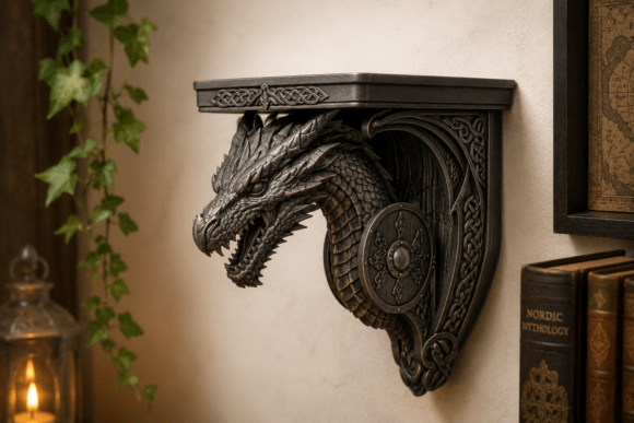 Dragon Wall Shelf STL - Fantasy Viking Display Bracket - Image 2