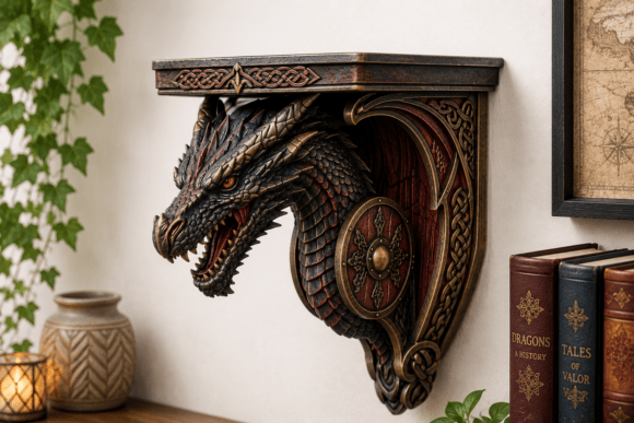 Dragon Wall Shelf STL - Fantasy Viking Display Bracket - Image 4