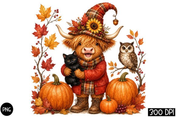 Fall Highland Cow Png, Thanksgiving Png Graphic Illustrations By DesignPlanate503