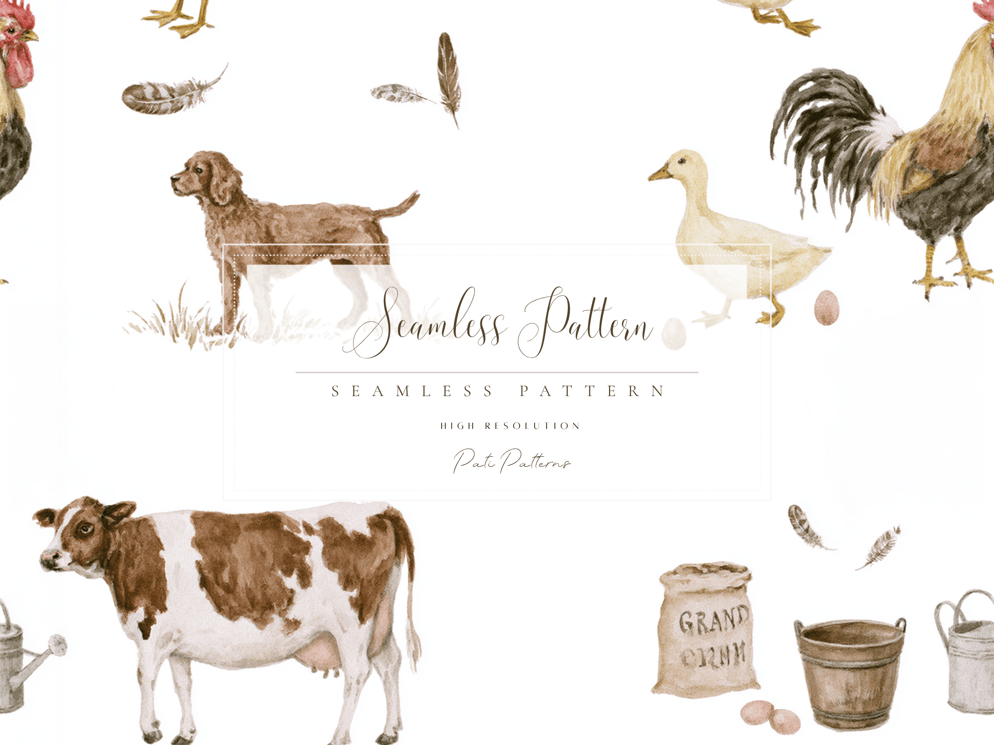 Farm Animals Seamless Pattern PNG