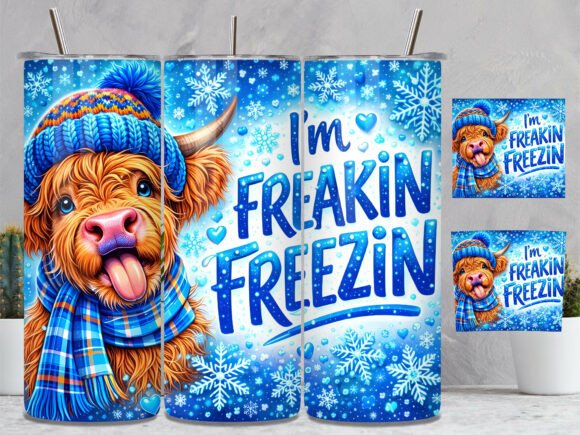 Freakin Winter Highland Cow Tumbler Wrap Graphic Tumbler Wraps By DIGITAL HIVE