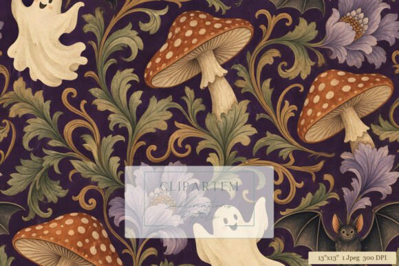 Gothic Mushroom Ghost Halloween Pattern