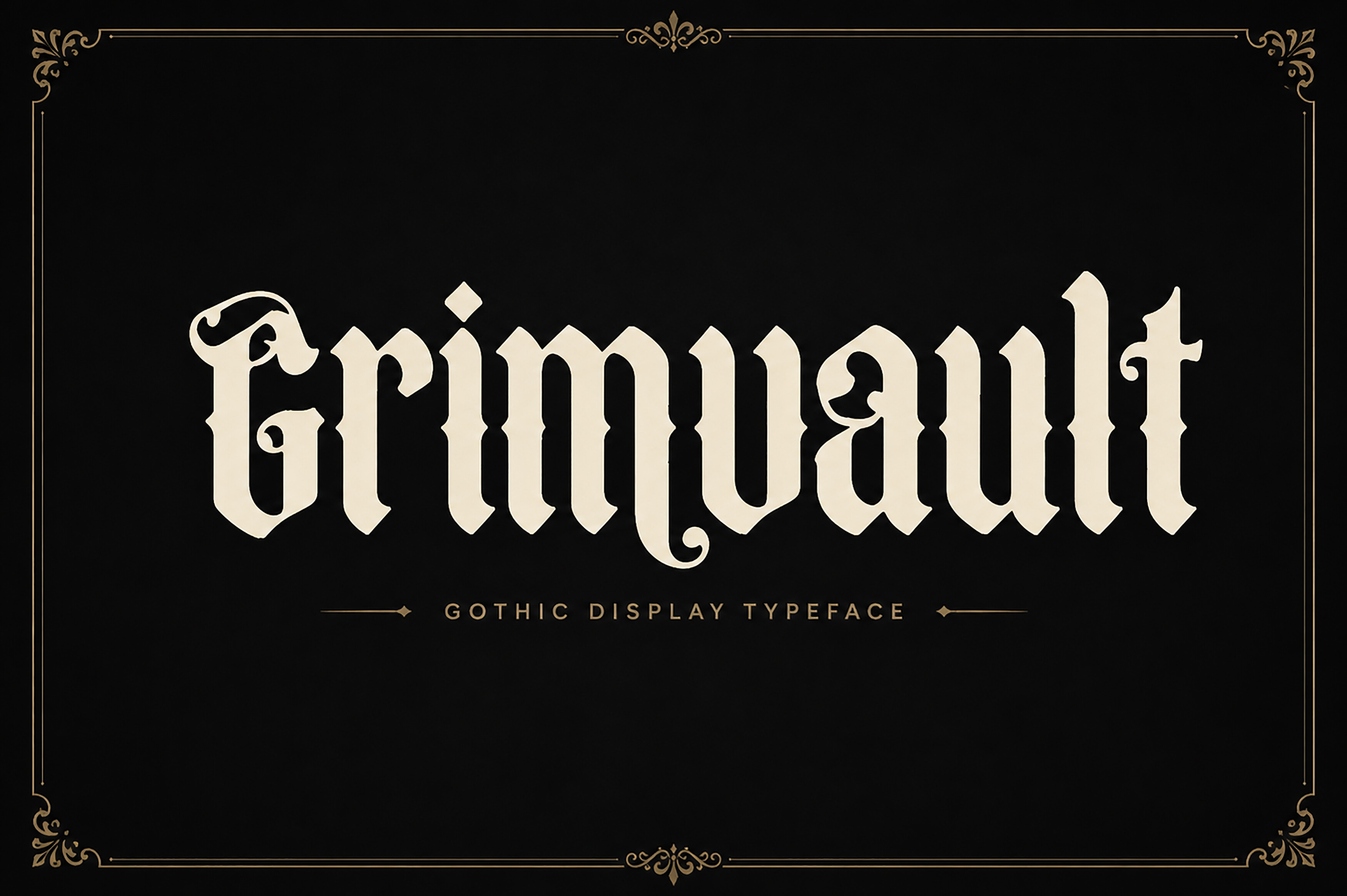 Grimvault font preview, ominous decorative gothic display font
